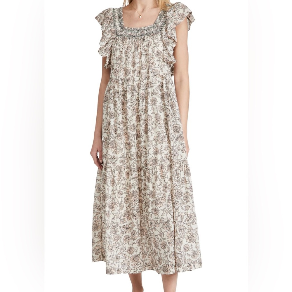Free People Women's Bonita Floral Print Flutter Sleeve Midi Dress (Size Medium)